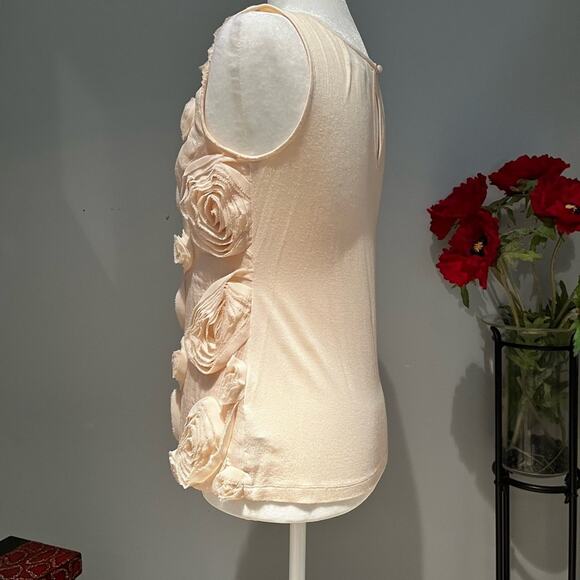 BARASCHI x Anthro Raw Edged Organza Rosette Coastal Preppy Shimmer Boho Top XS - Picture 6 of 16